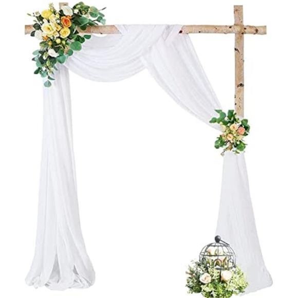 Wedding Arch Draping Fabric, 1 Panel 28" x 19Ft White Wedding Arch Drapes Sheer - Picture 1 of 6